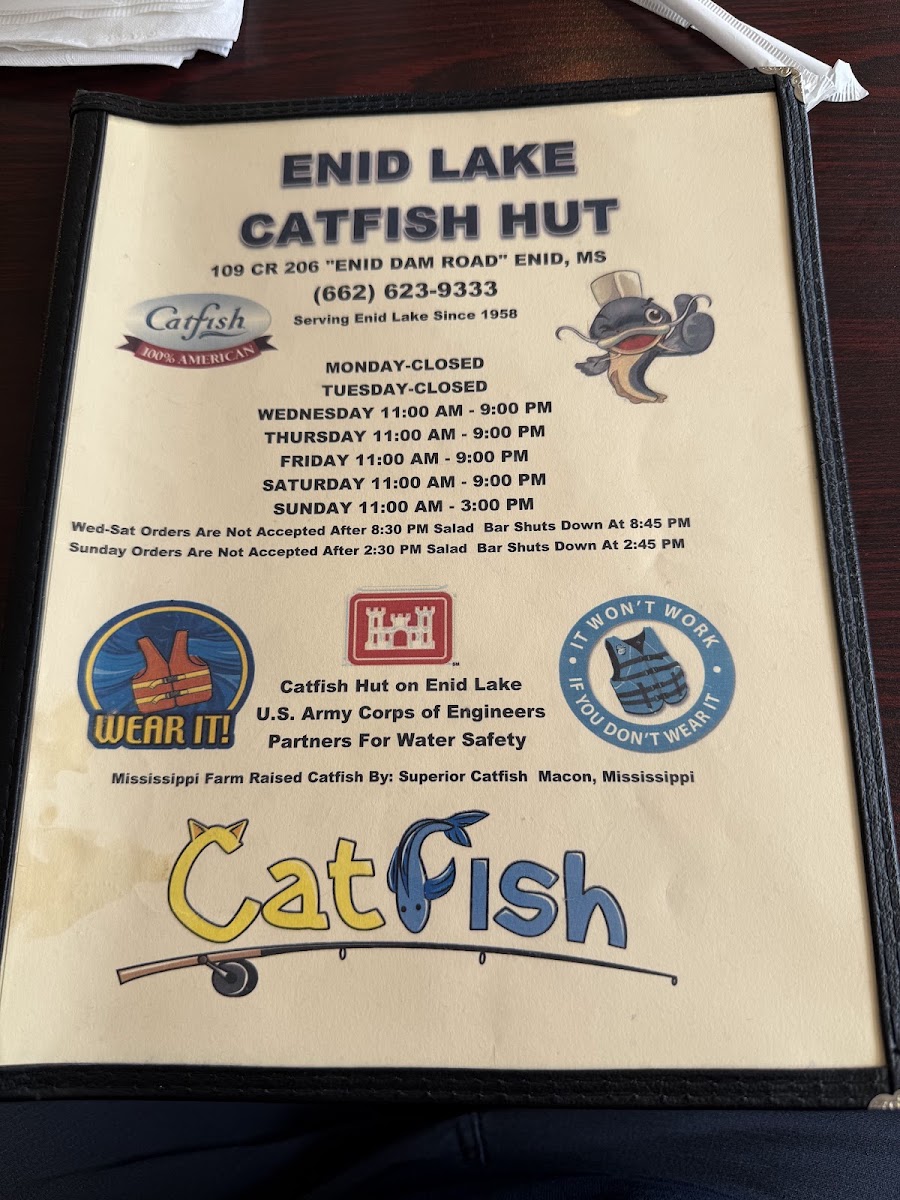 Catfish Hut menu board