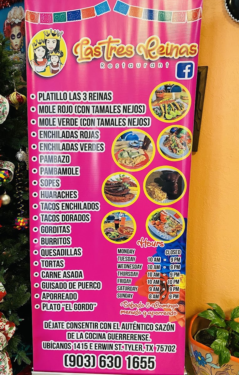 Las Tres Reinas menu board
