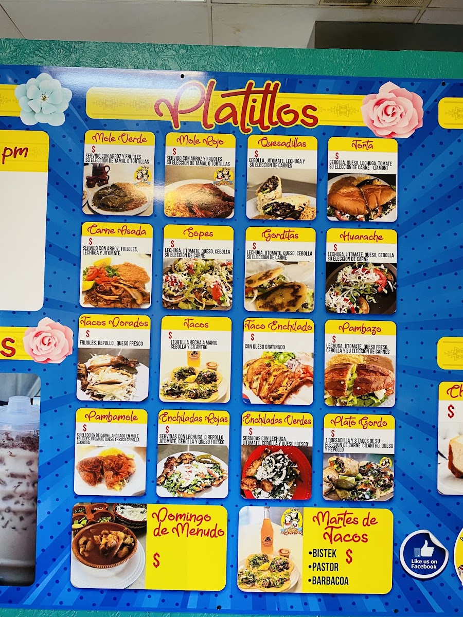 Las Tres Reinas menu board
