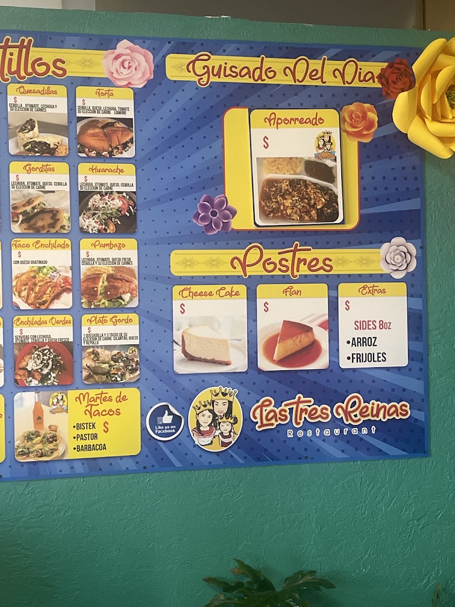 Las Tres Reinas menu board