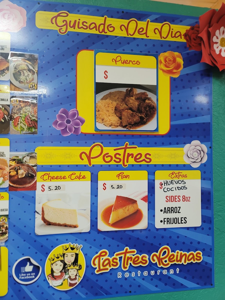 Las Tres Reinas menu board
