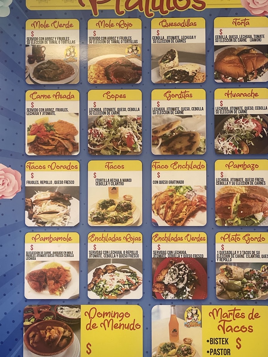 Las Tres Reinas menu board