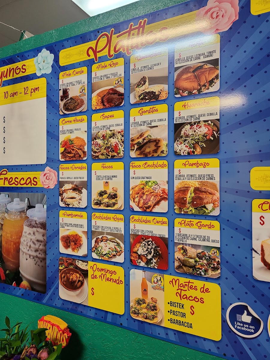 Las Tres Reinas menu board