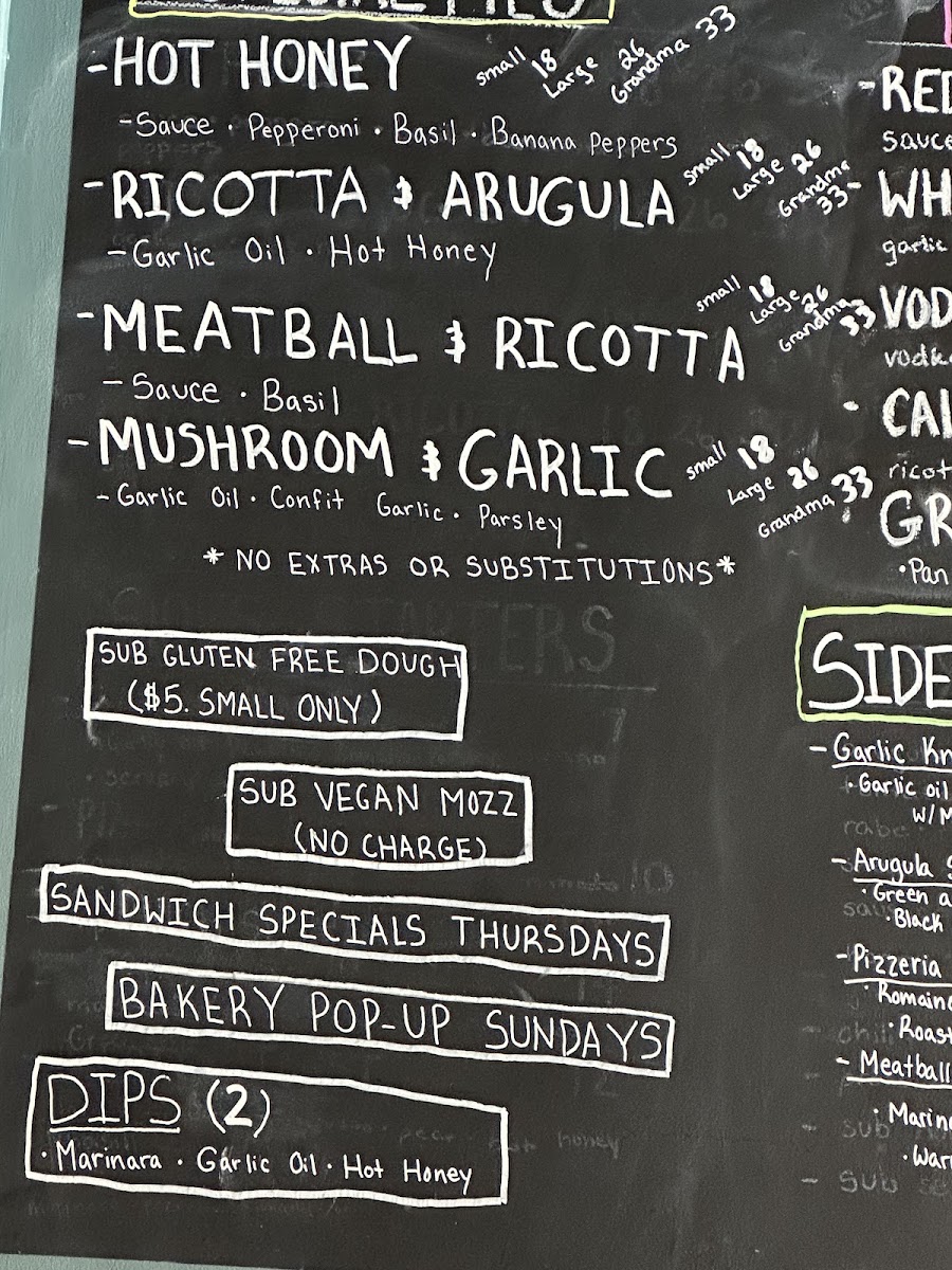 Common Oven Pizza Co. menu board