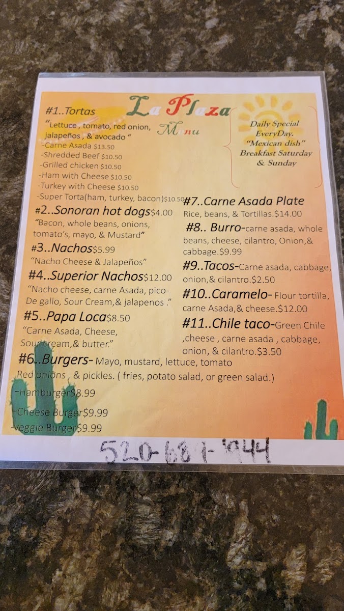 La Plaza menu board