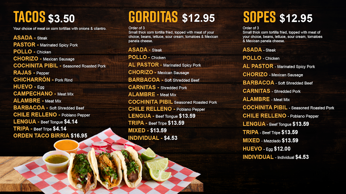 Las Megas Tortas menu board