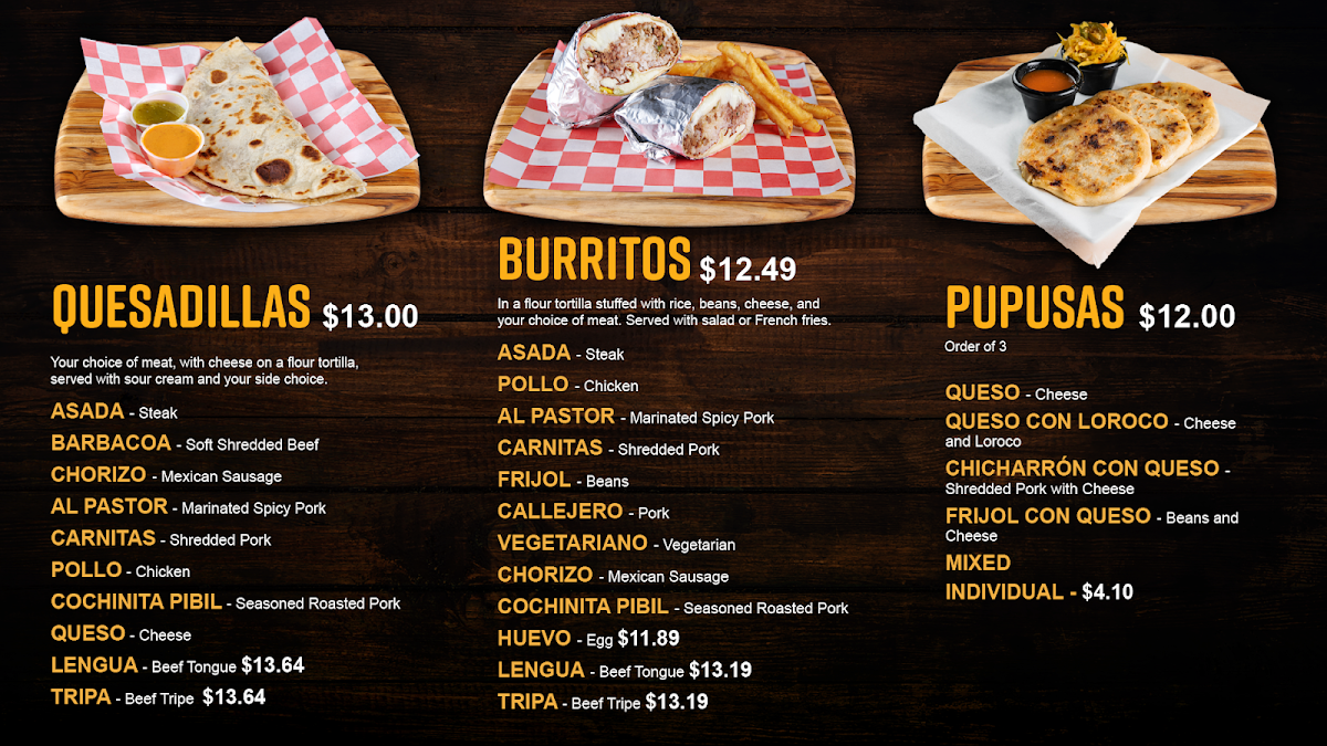 Las Megas Tortas menu board