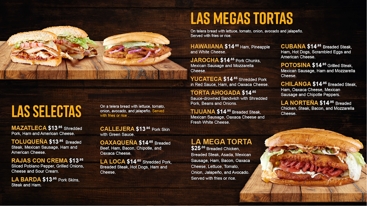 Las Megas Tortas menu board