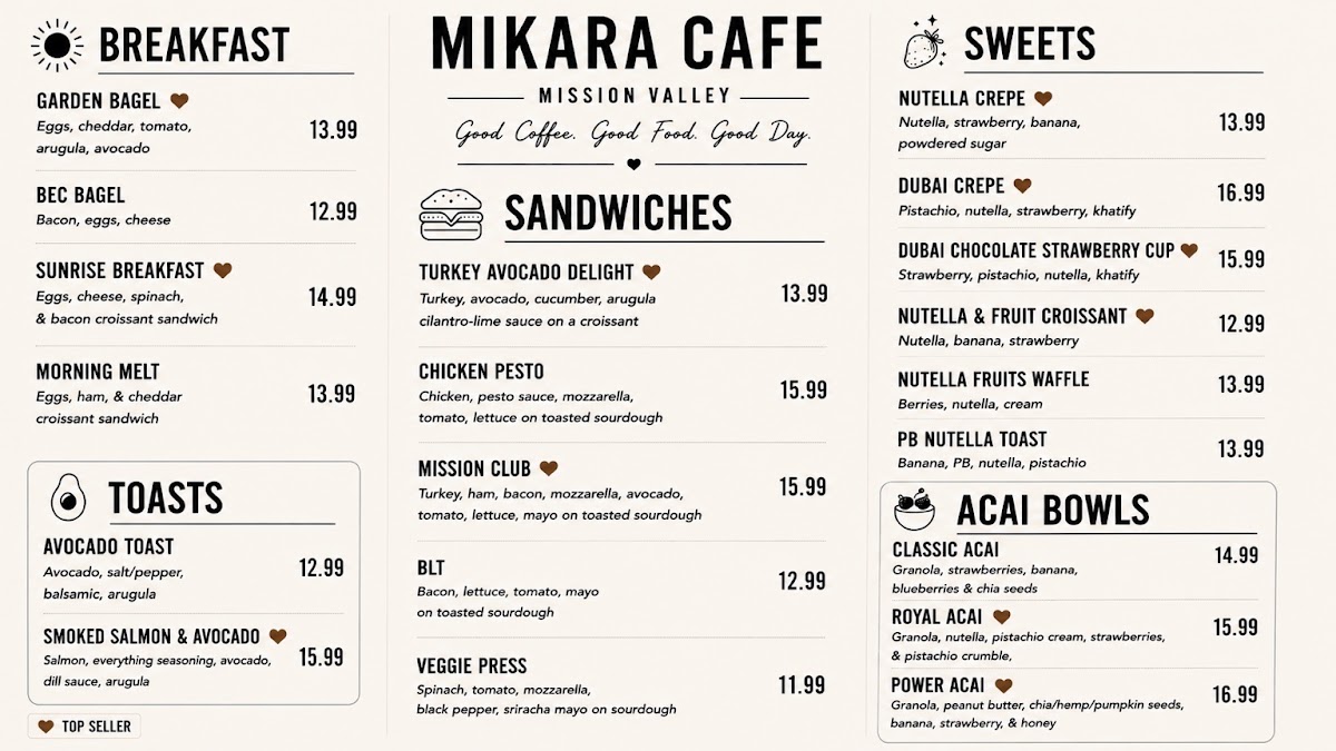 Demi Cafe Cafe. menu board