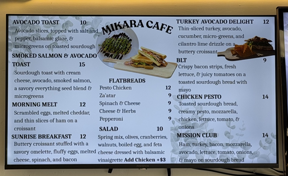 Demi Cafe Cafe. menu board