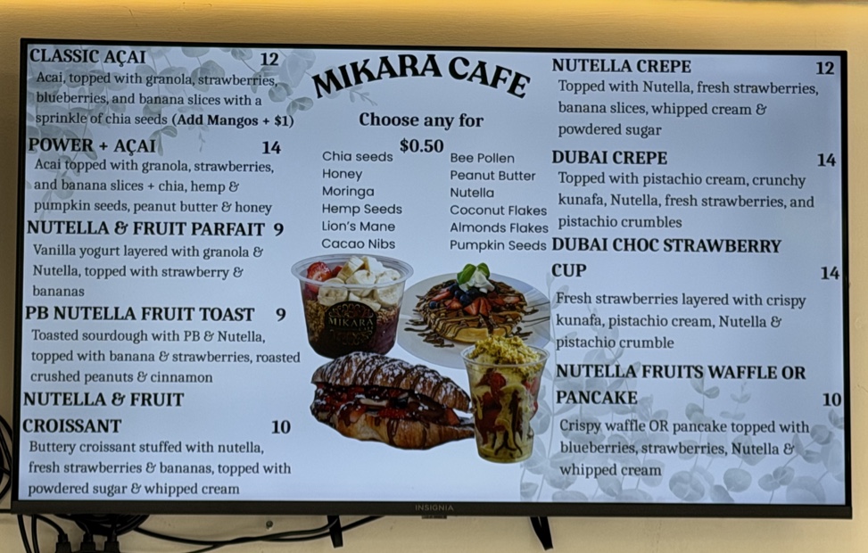 Demi Cafe Cafe. menu board