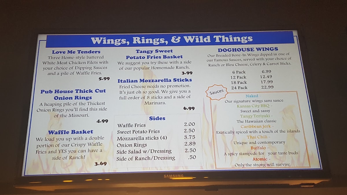The Doghouse menu board