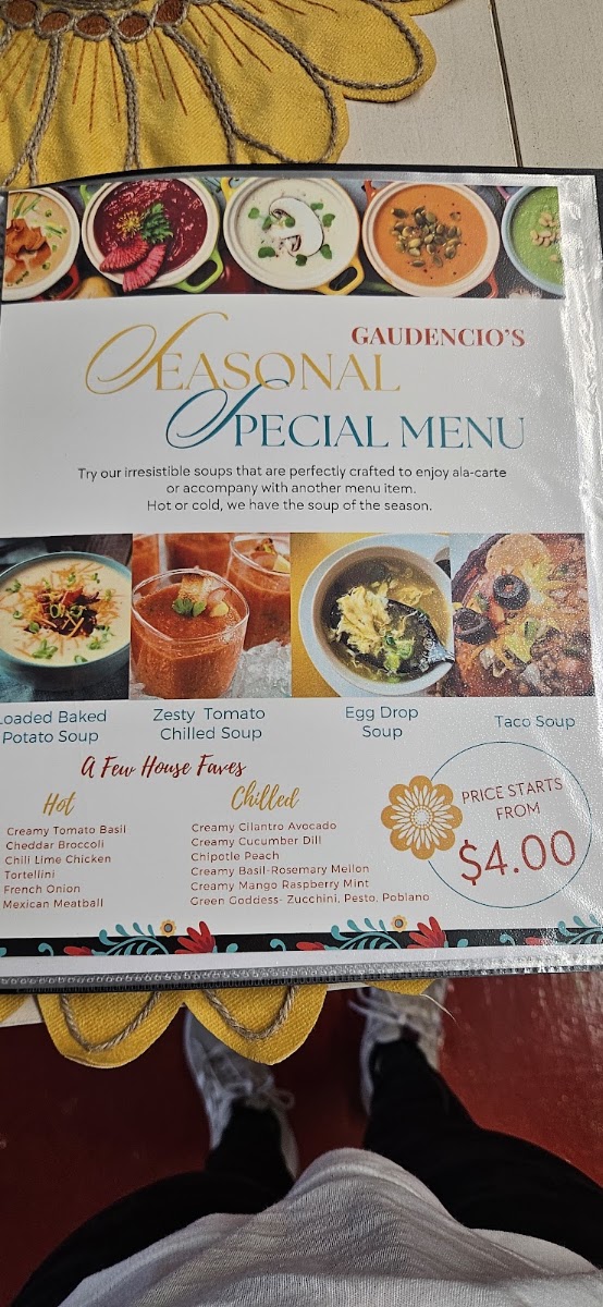 Gaudencio’s Grub Hub & Drinkery menu board