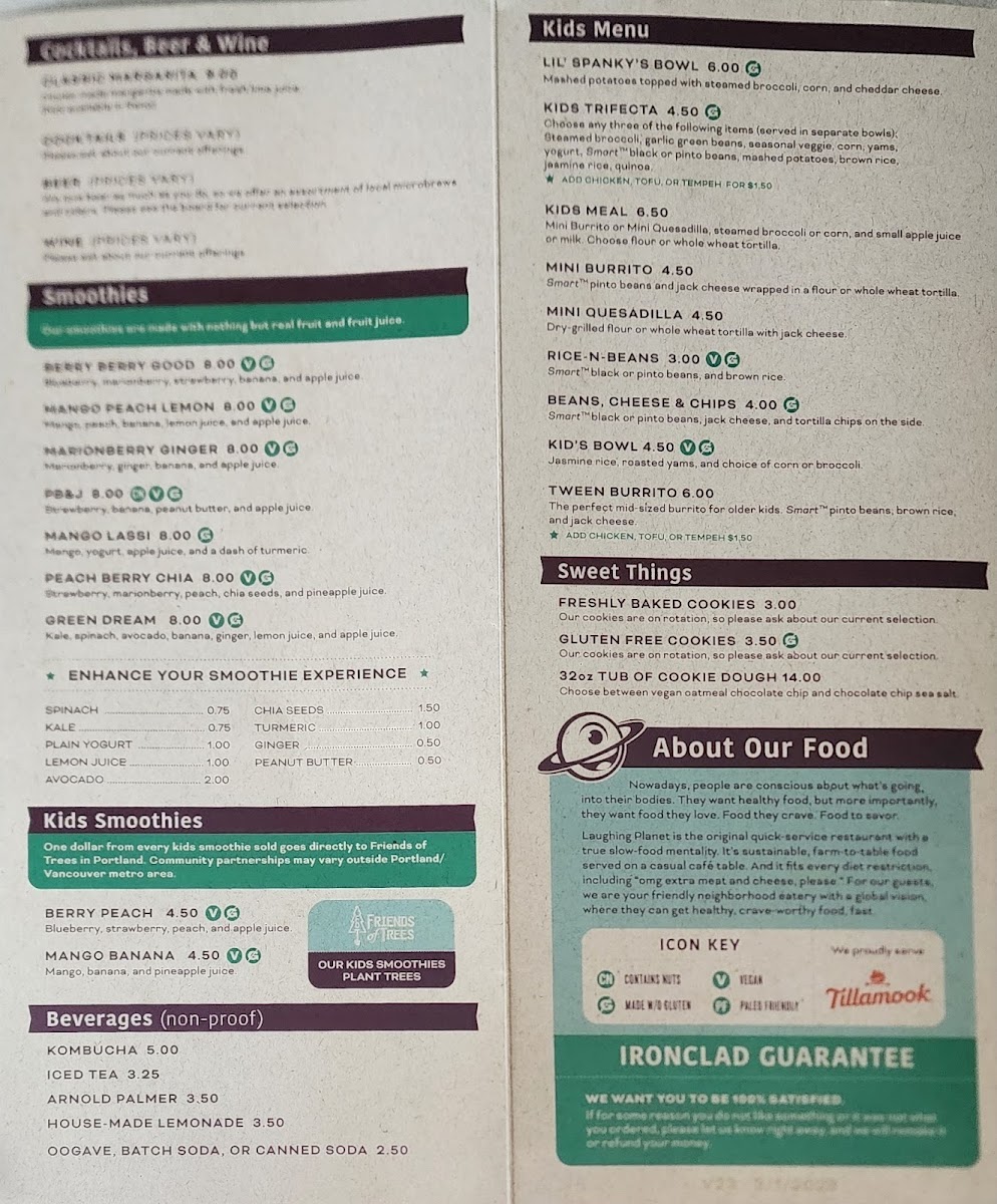 Laughing Planet menu board