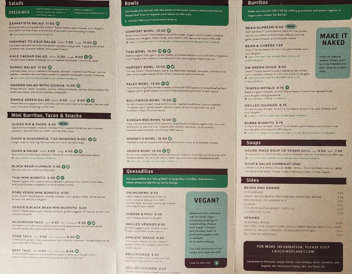 Laughing Planet menu board