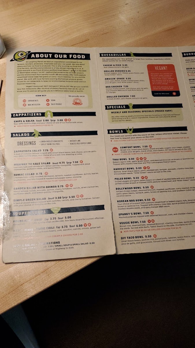 Laughing Planet menu board