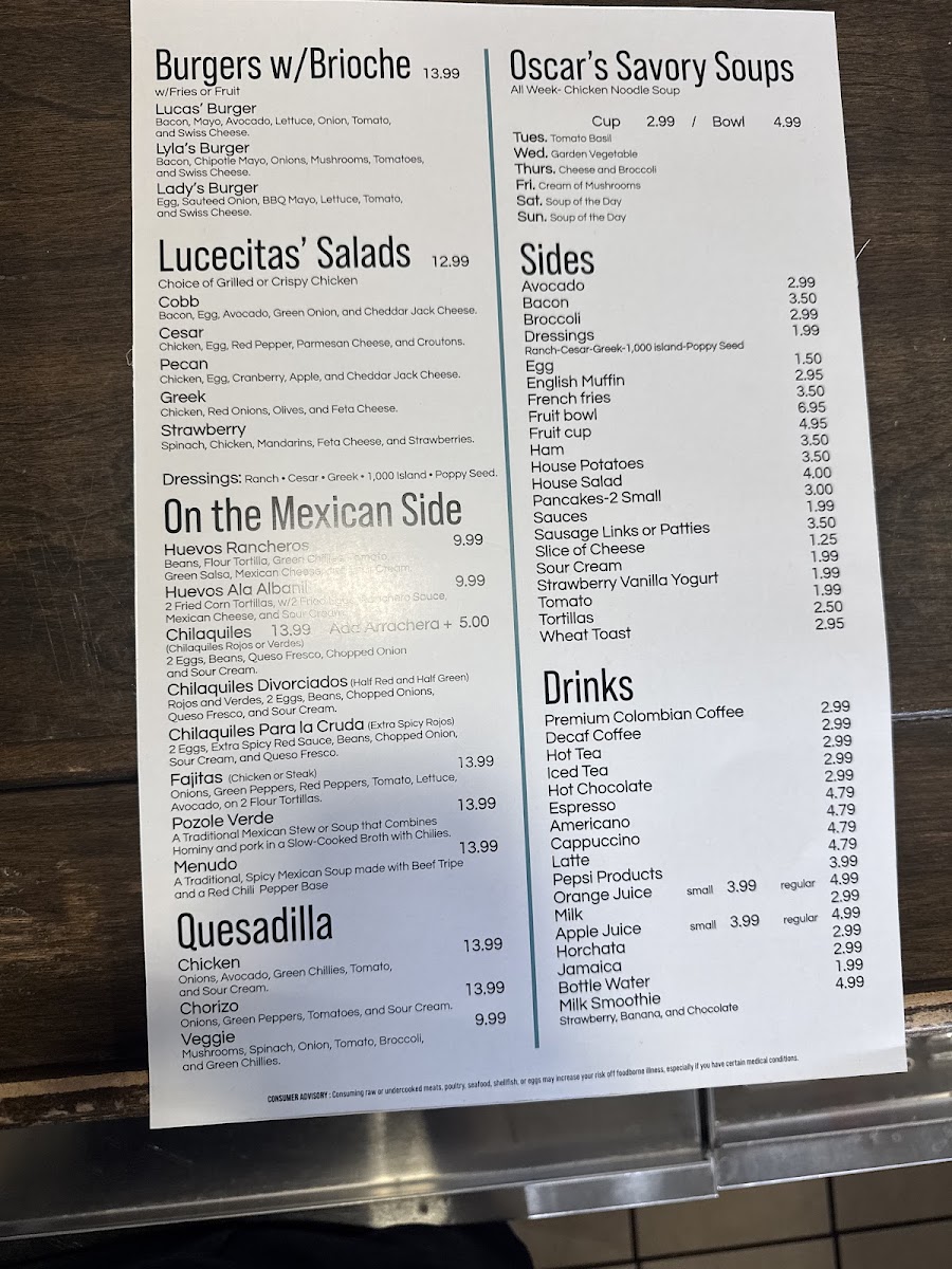 Chloe’s Cafe menu board