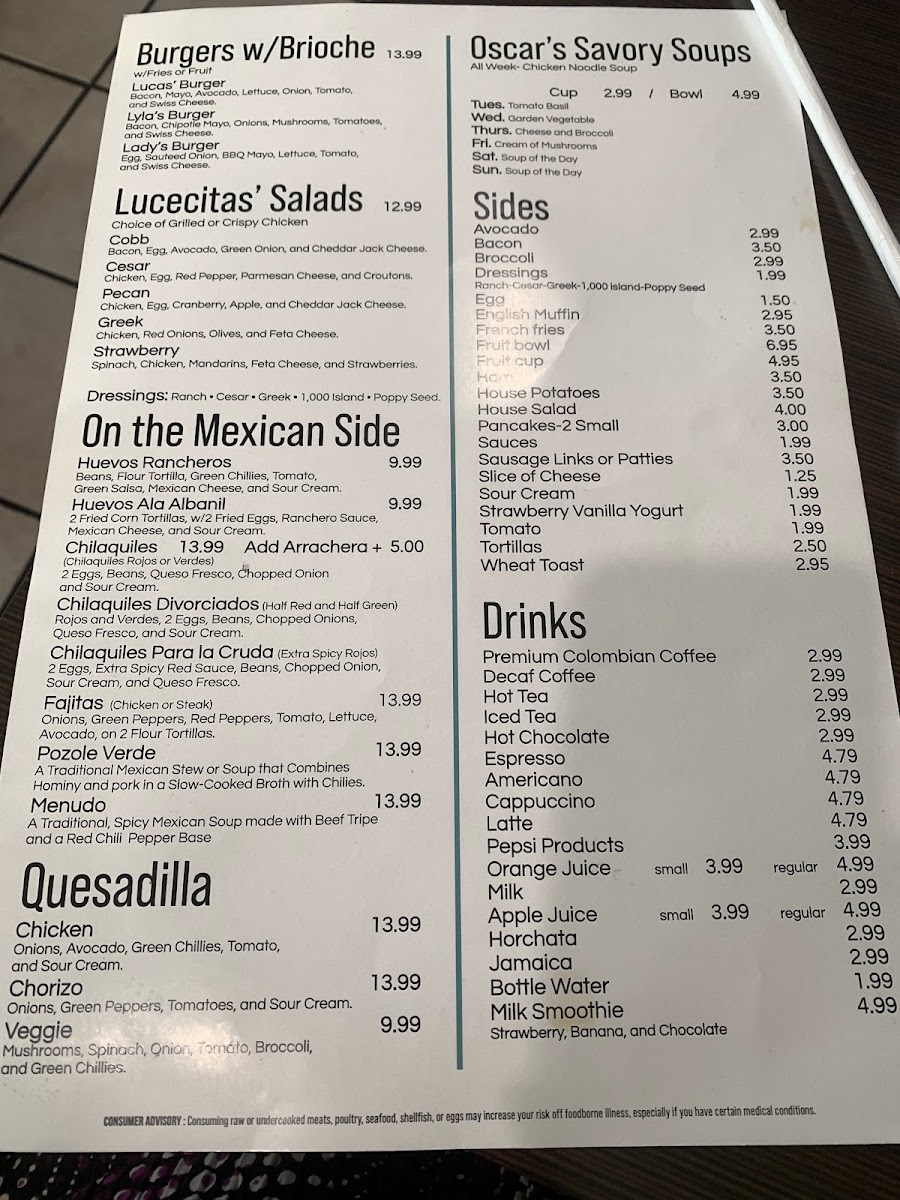 Chloe’s Cafe menu board