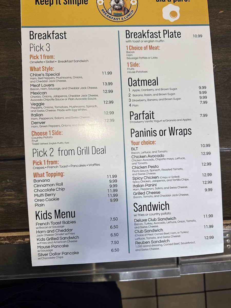 Chloe’s Cafe menu board
