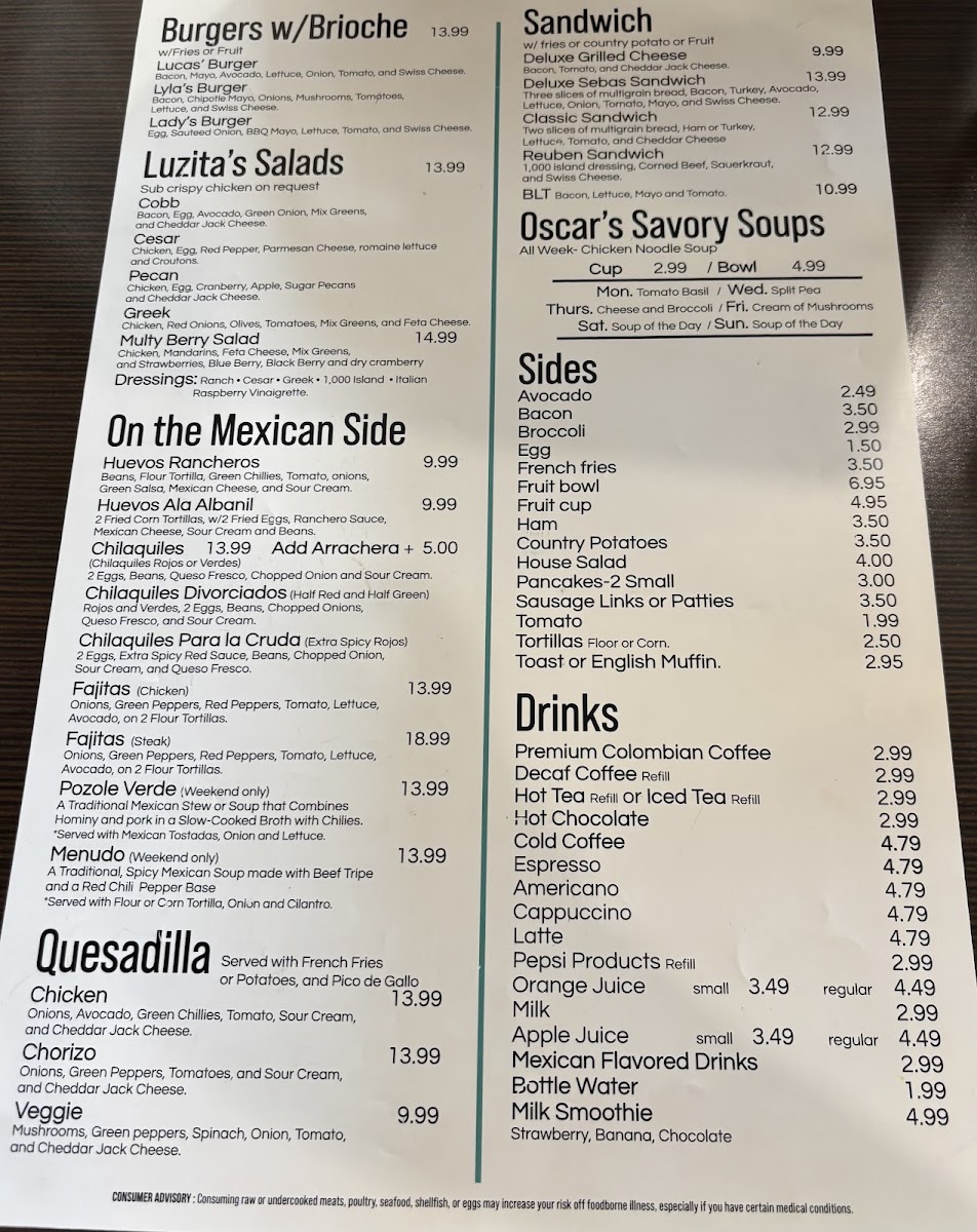 Chloe’s Cafe menu board