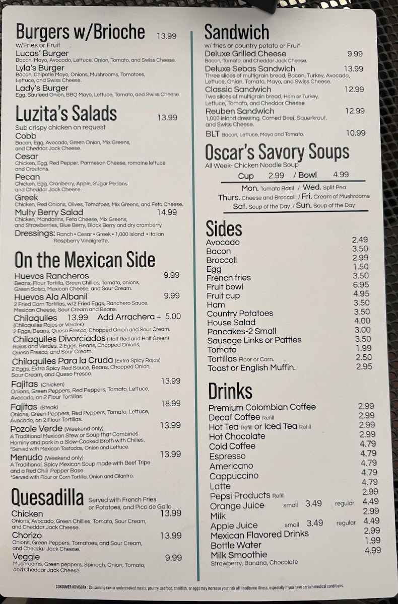 Chloe’s Cafe menu board