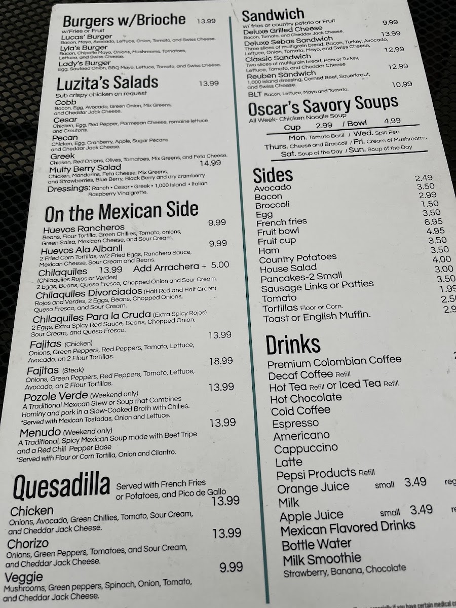 Chloe’s Cafe menu board