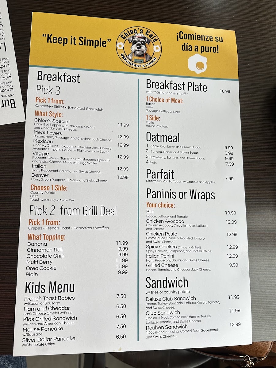 Chloe’s Cafe menu board