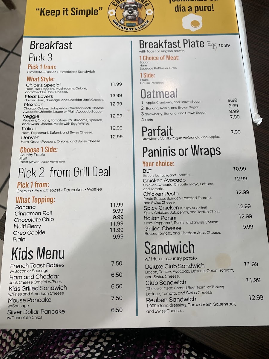 Chloe’s Cafe menu board