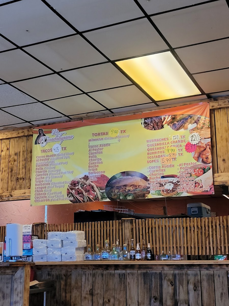 La Guadalupana menu board