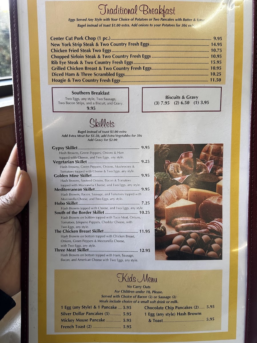Golden Mine Family Restaurant menu board