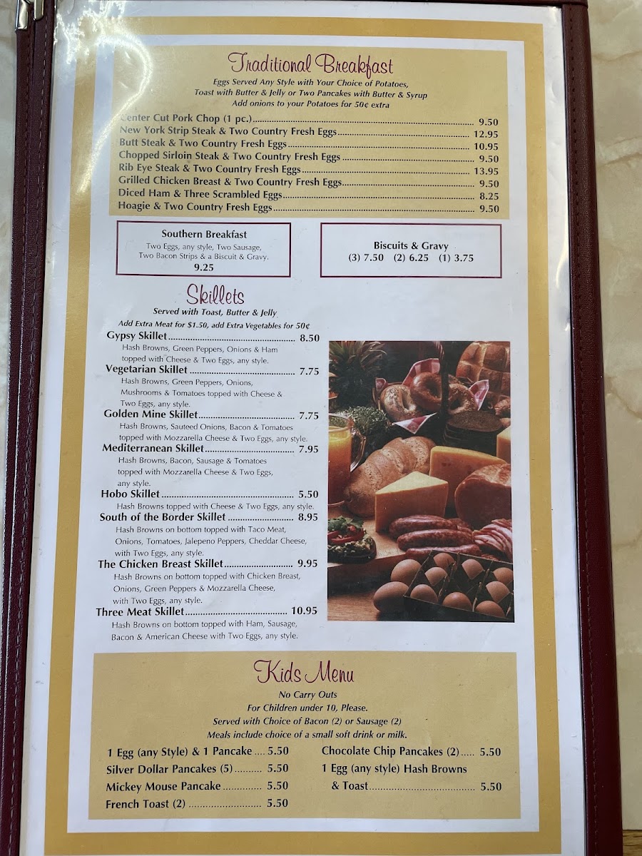 Golden Mine Family Restaurant menu board