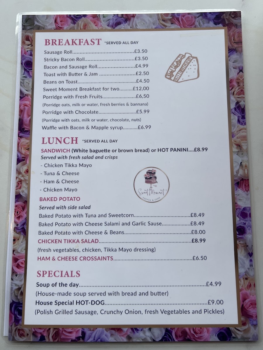 Sweet Moment Coffee and Cake menu board