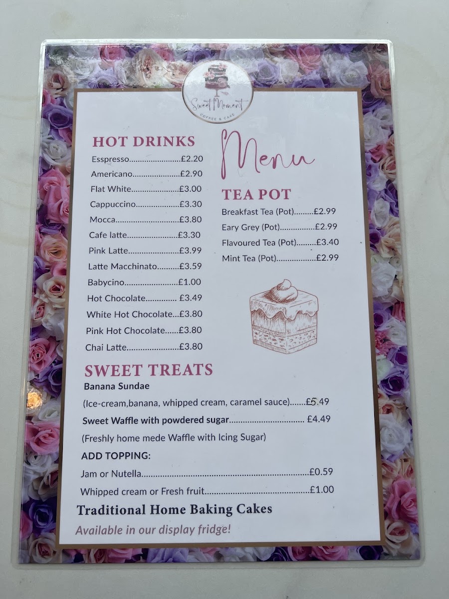 Sweet Moment Coffee and Cake menu board