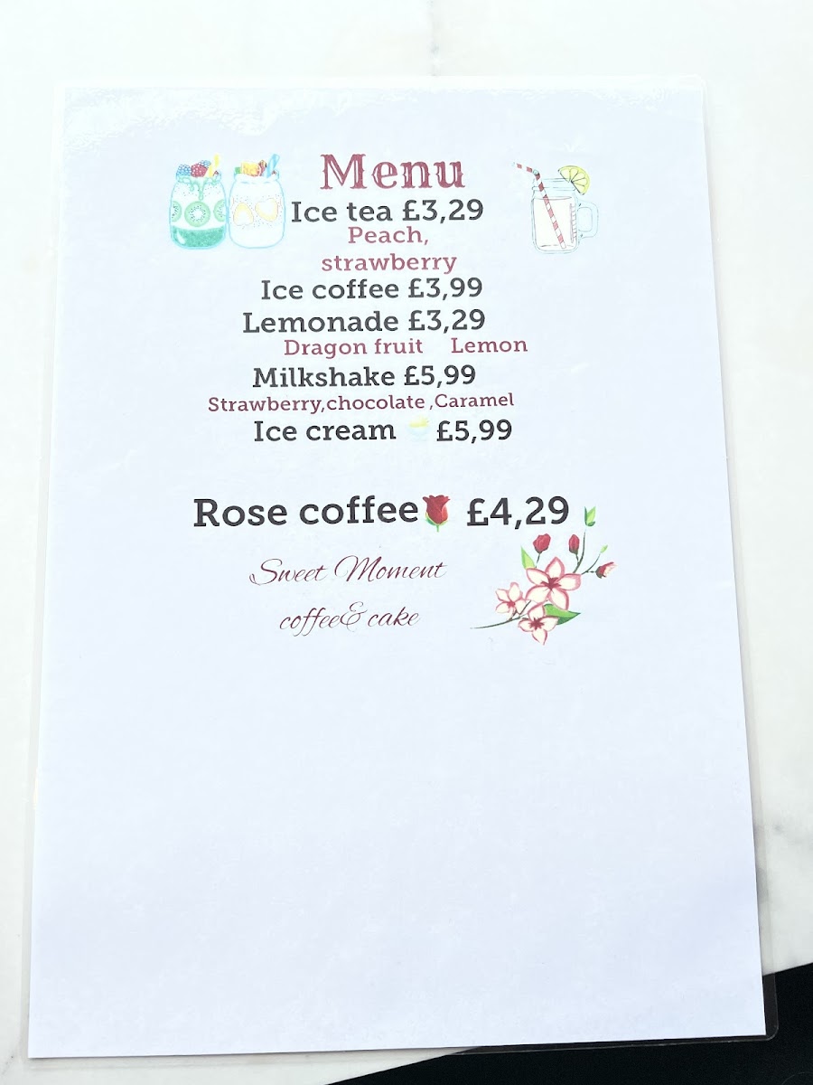 Sweet Moment Coffee and Cake menu board