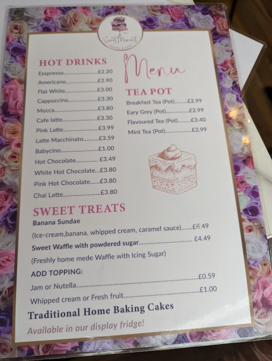 Sweet Moment Coffee and Cake menu board