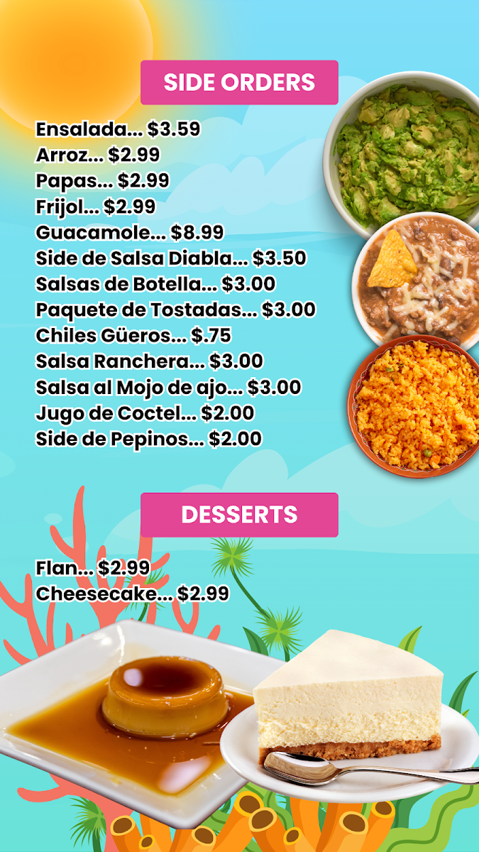 Mariscos Seafari Restaurant menu board