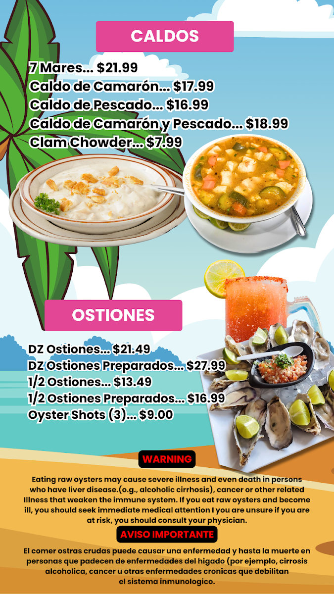 Mariscos Seafari Restaurant menu board