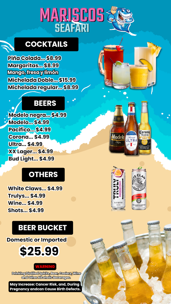 Mariscos Seafari Restaurant menu board