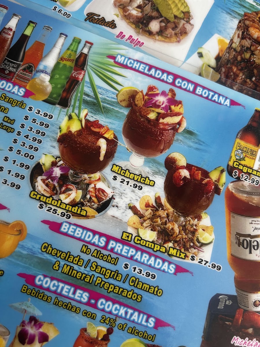 Mariscos Seafari Restaurant menu board