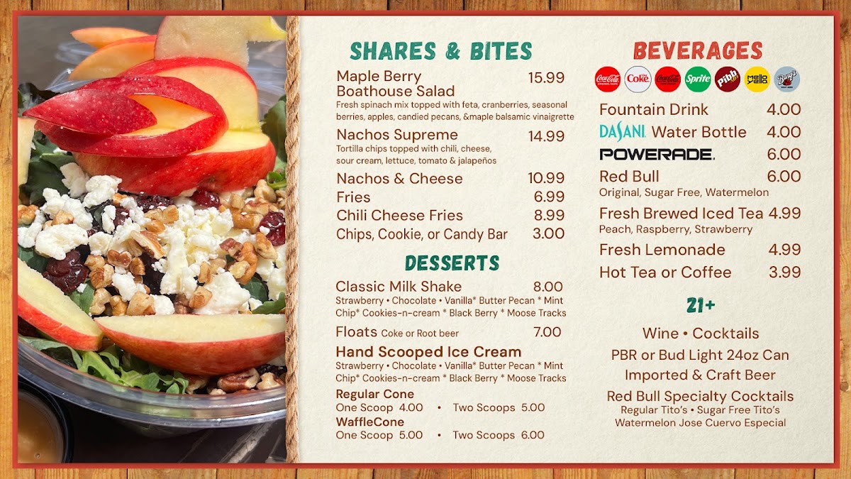 The Boathouse menu board