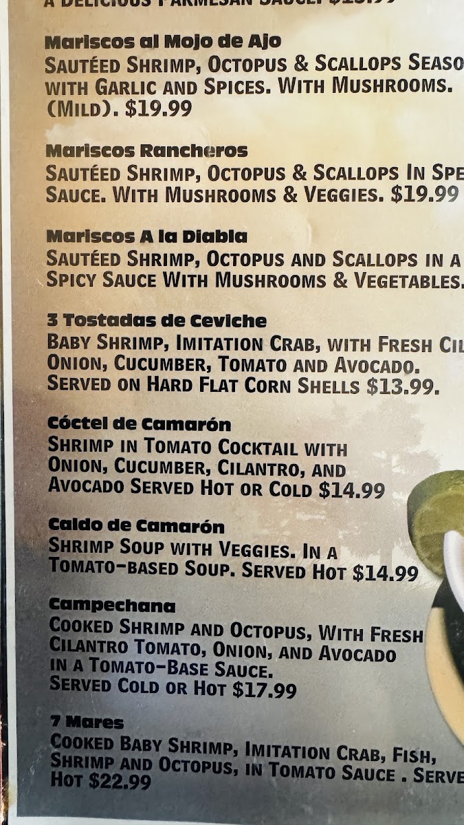 Tres Hermanos 2 menu board