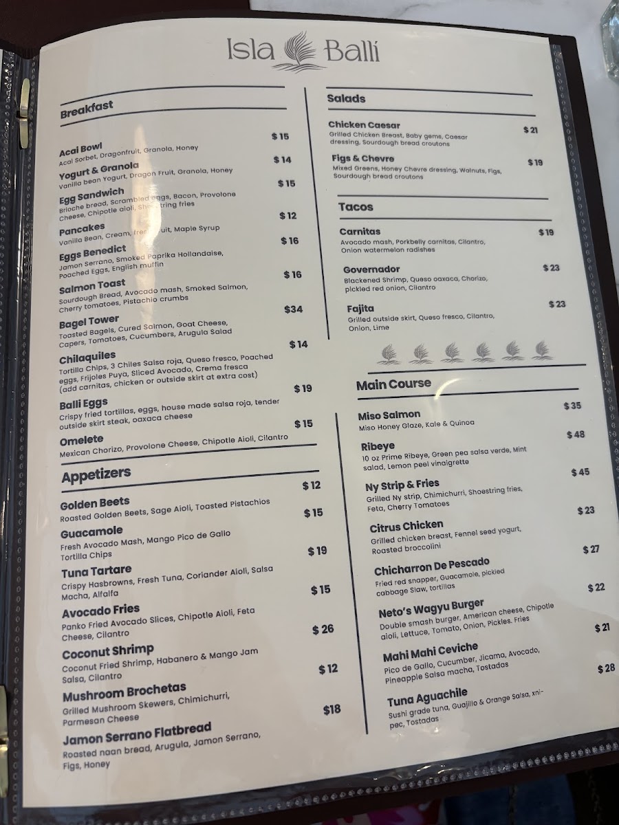 Isla Balli menu board