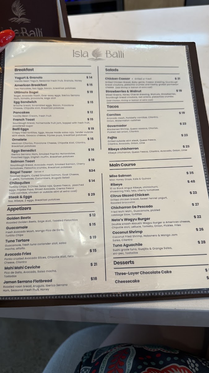 Isla Balli menu board