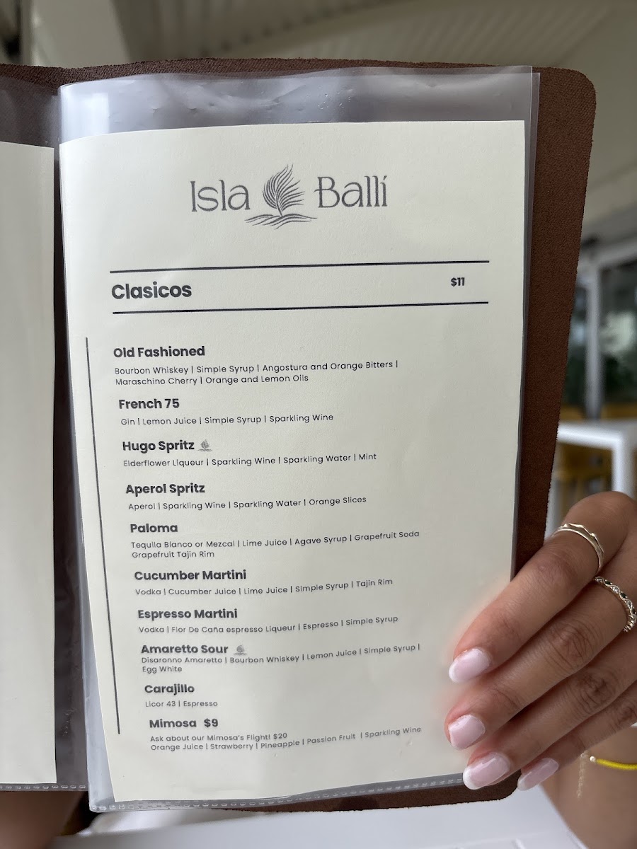 Isla Balli menu board