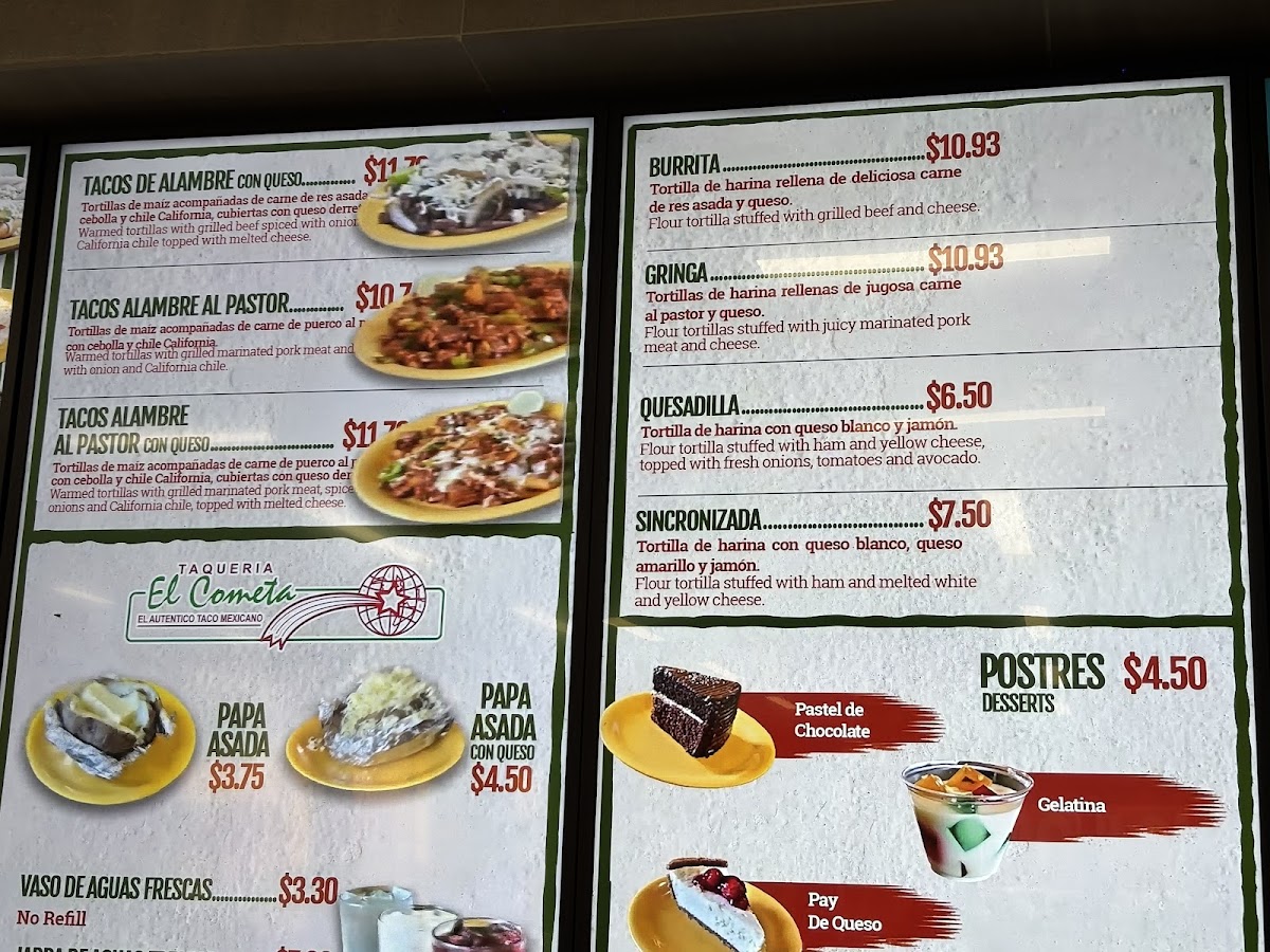 El Cometa menu board