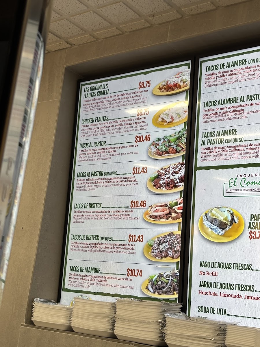 El Cometa menu board
