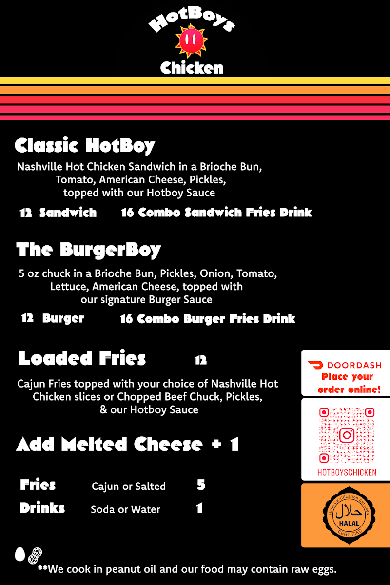 Hotboys Chicken menu board