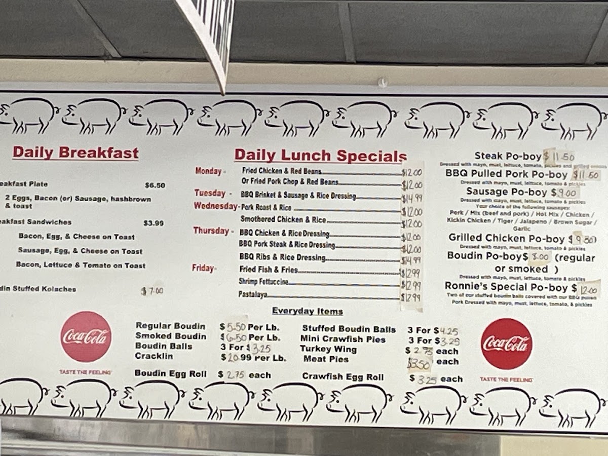 Ronnies Cajun Boudin & Cracklin's menu board