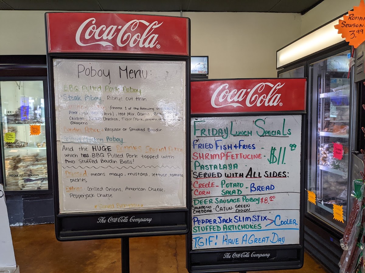 Ronnies Cajun Boudin & Cracklin's menu board