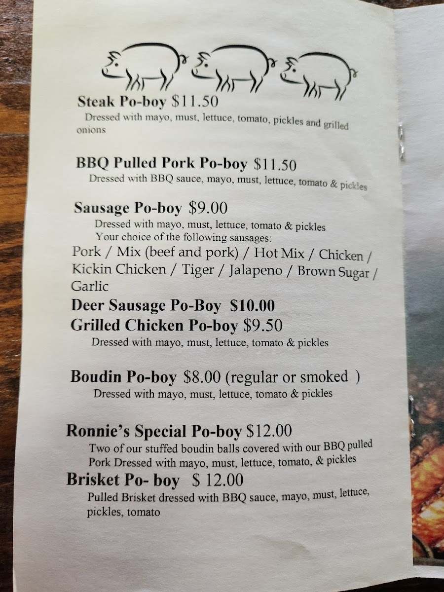 Ronnies Cajun Boudin & Cracklin's menu board